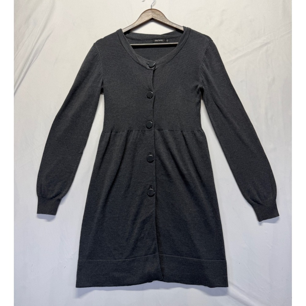 Daisy Fuentes Moda Dress Womens S Charcoal Gray Button Front Ribbed Knit